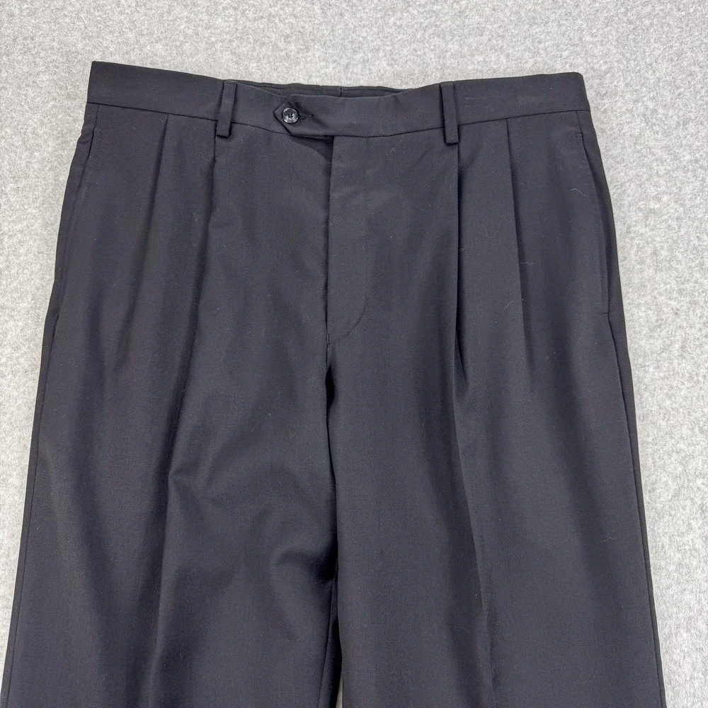 Jos A Bank Dress Pants Mens 35 Black Wool Pleated‎ Straight Classic Office 36x29
